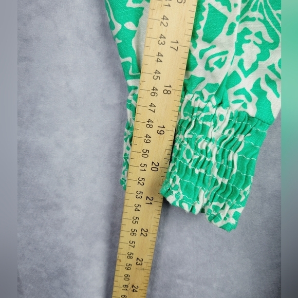 Zara Linen Long Sleeve Flirty Tropical Green Ruffled Linen Cotton Dress SIZE S - Picture 8 of 11